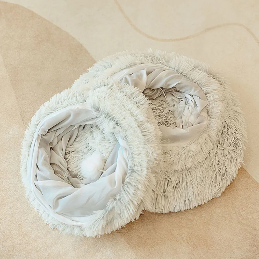 2 in 1 Foldable Indoor Soft Round Cat Tunnel Bed - Image 6
