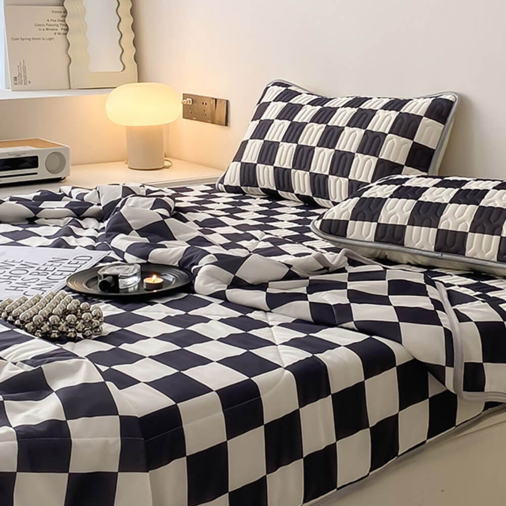 Checkerboard Latex Ice Silk Bedding Fitted Sheet Mattress Cover - Image 5