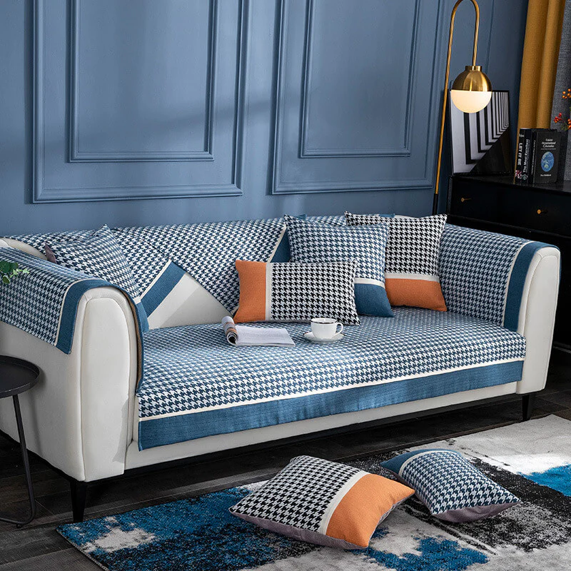 Classic Houndstooth Print Chenille Non-slip Couch Cover - Image 9