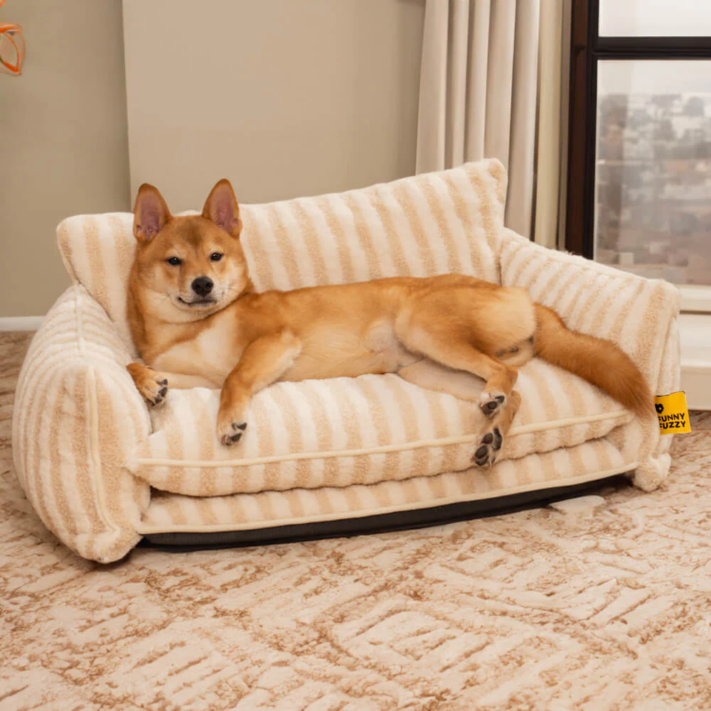 Trendy Striped Faux Lambswool Double Layer Dog & Cat Sofa Bed - Image 16