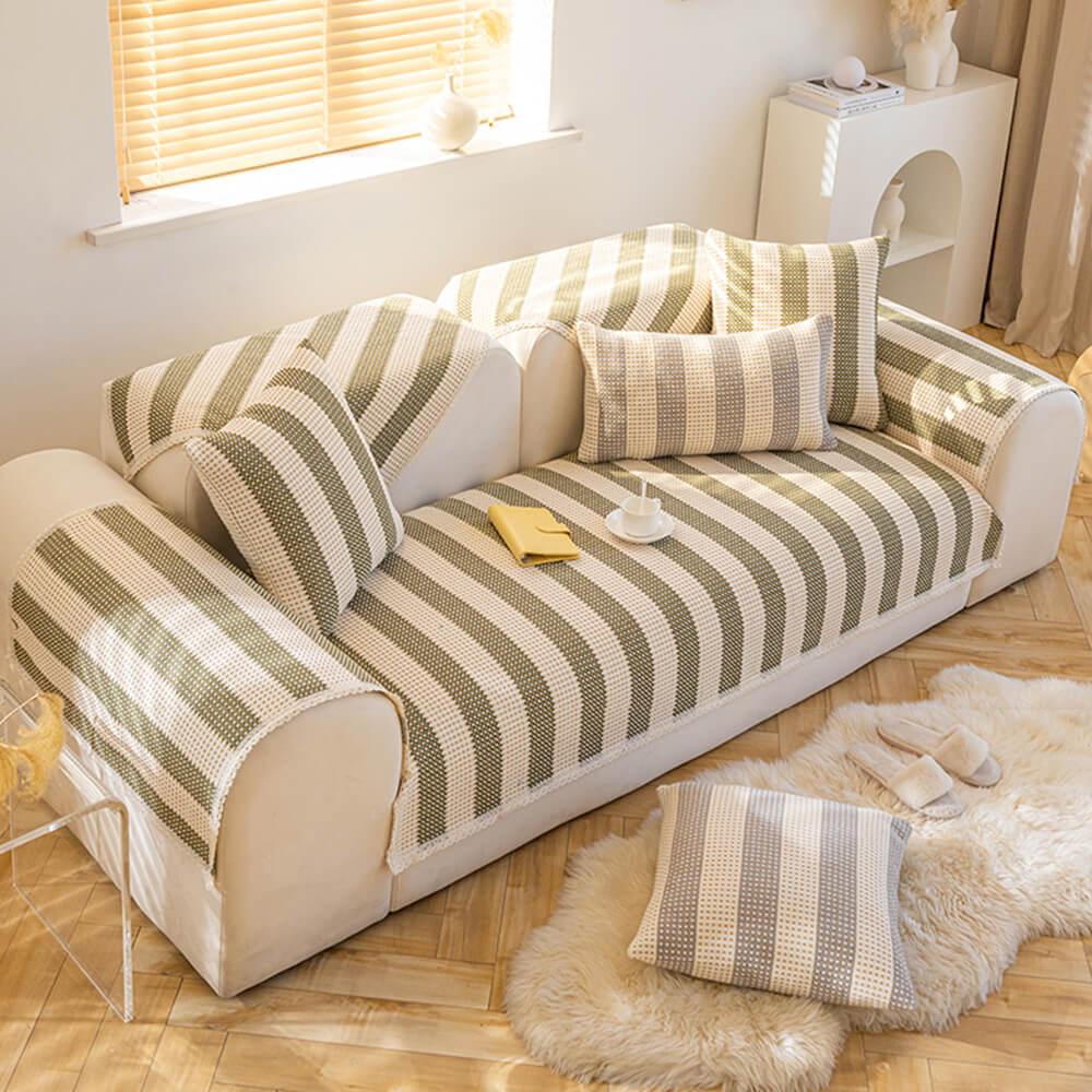 Cotton Linen Stripe Anti-scratch Furniture Protector Couch Cover - Image 13