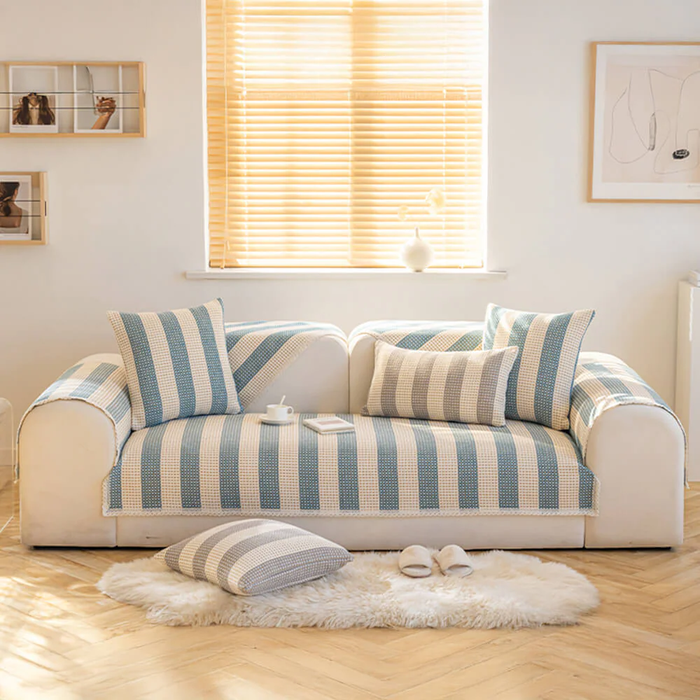 Cotton Linen Stripe Anti-scratch Furniture Protector Couch Cover - Image 16