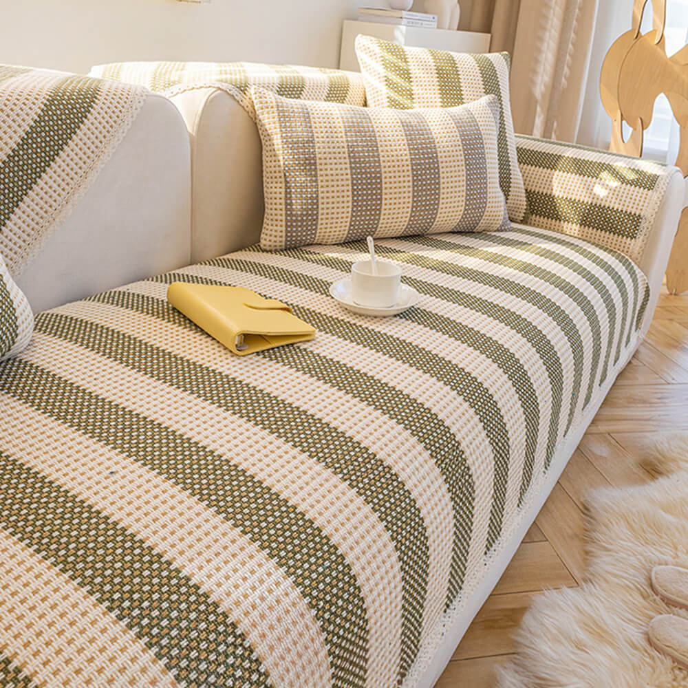 Cotton Linen Stripe Anti-scratch Furniture Protector Couch Cover - Image 4