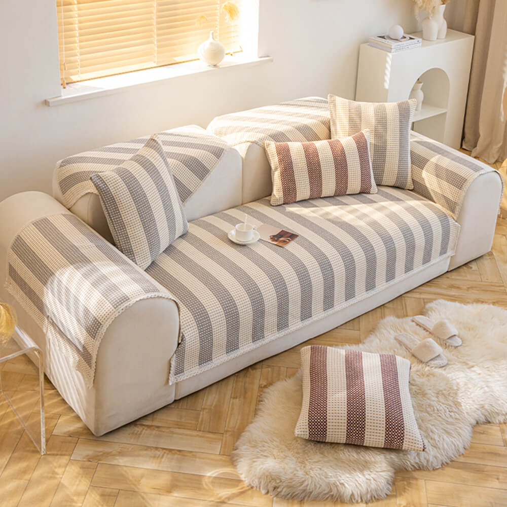 Cotton Linen Stripe Anti-scratch Furniture Protector Couch Cover - Image 5