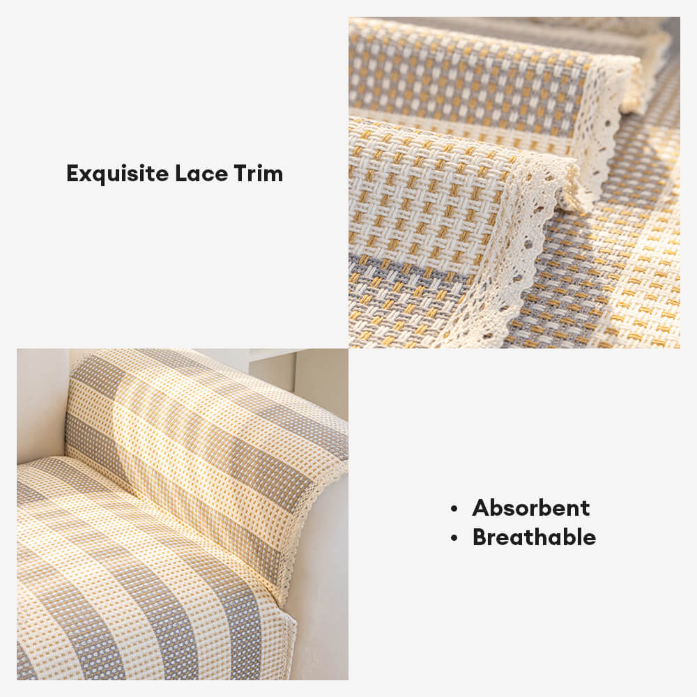 Cotton Linen Stripe Anti-scratch Furniture Protector Couch Cover - Image 7