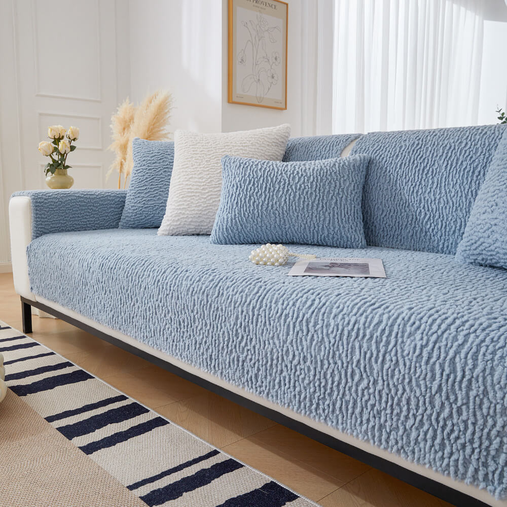 Cream Colour Berber Fleece Anti-Scratch Couch Cover - Image 10