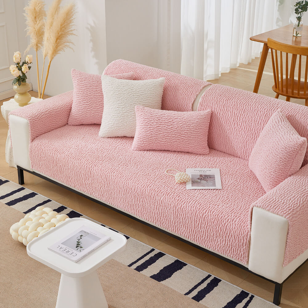 Cream Colour Berber Fleece Anti-Scratch Couch Cover - Image 12