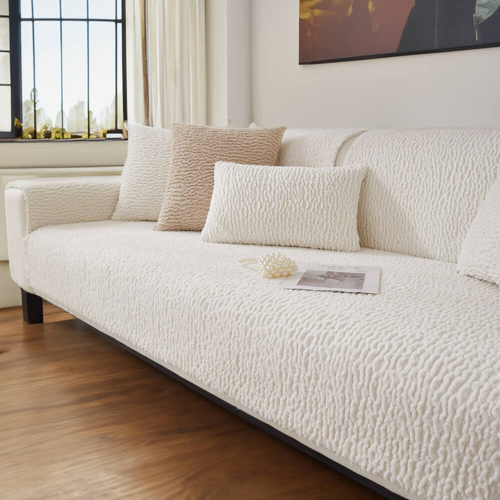 Cream Colour Berber Fleece Anti-Scratch Couch Cover - Image 8