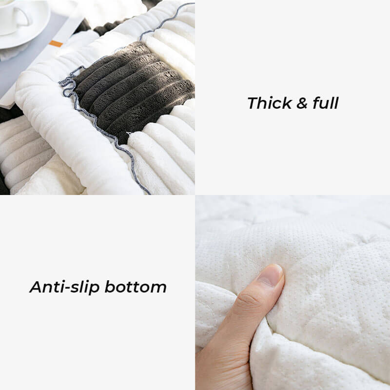 Cream-colored Large Plaid Square Fuzzy Pet Dog Mat Bed Couch Cover - Image 5
