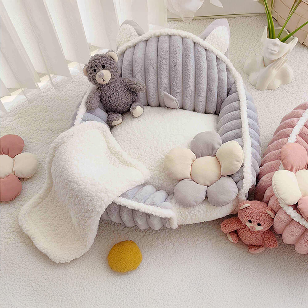 Cream Pink Fluffy Cozy Washable Dog & Cat Sofa Bed - Image 10