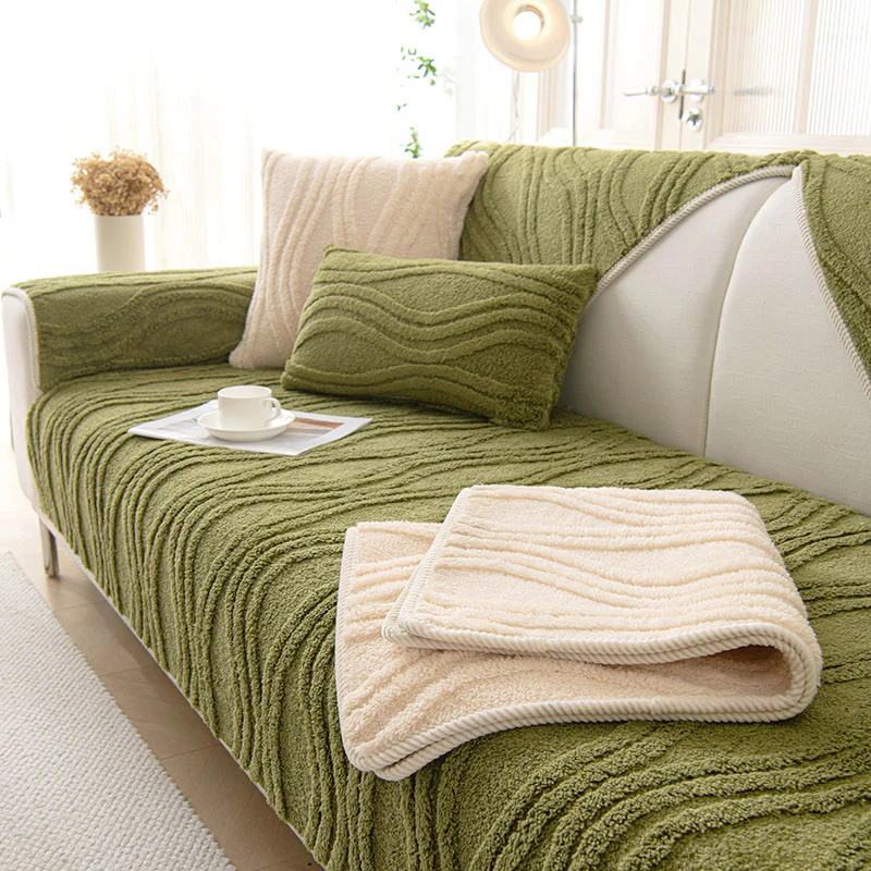 Elegant Grey Textured Non-Slip Thick Plush Couch Cover - Image 3