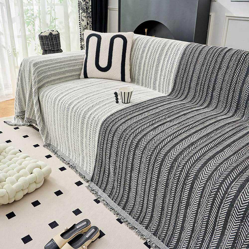 Elegant Herringbone Chenille Textured Throw Couch Cover - Image 3