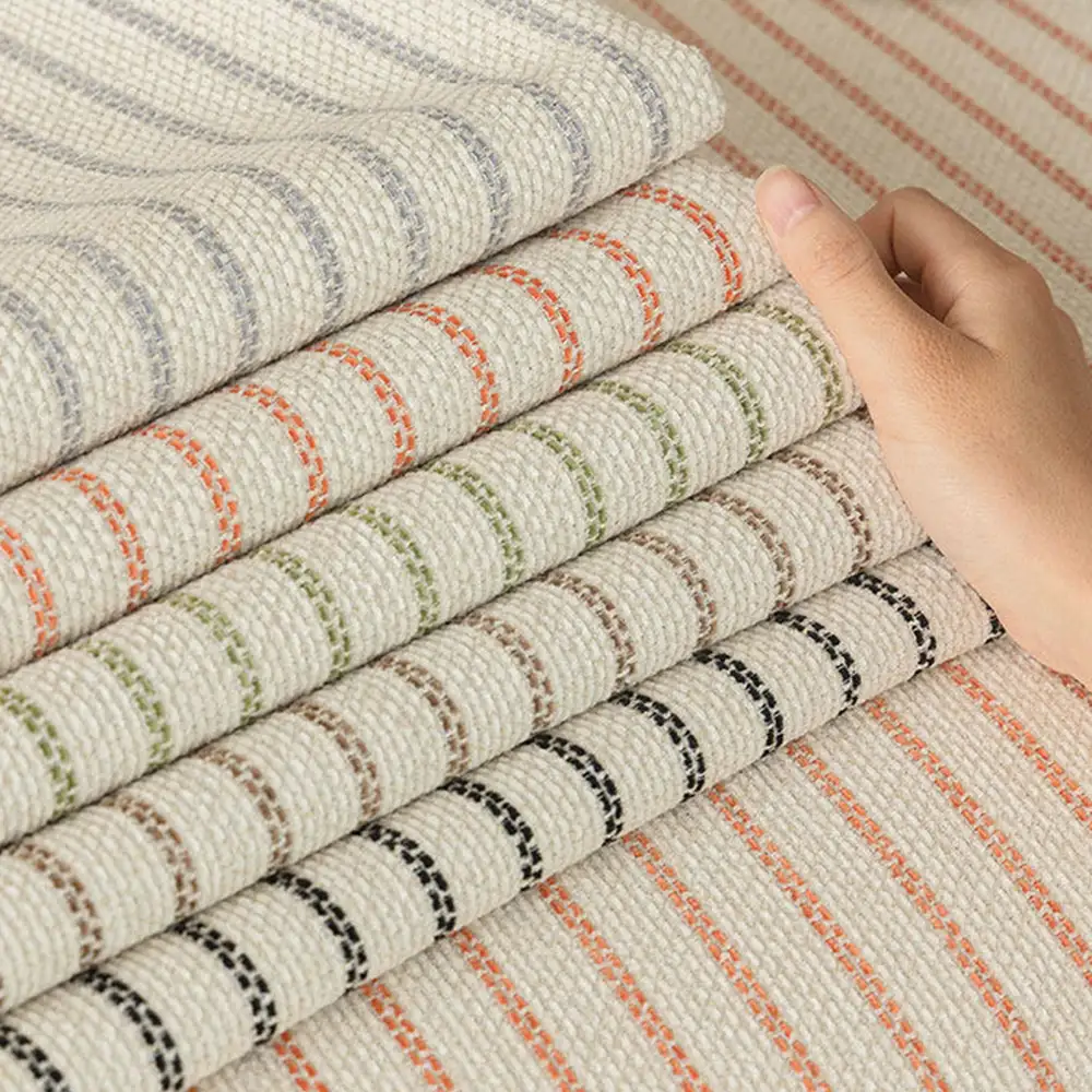 Faux Cotton-Linen Chenille Striped Breathable Scratch-Resistant Couch Cover - Image 6