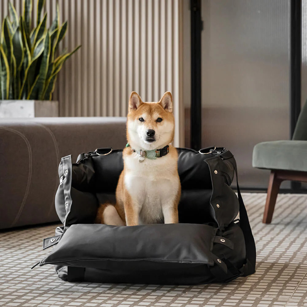 Full Leather Dog Pet Car Seat Bed - Fort - Image 13
