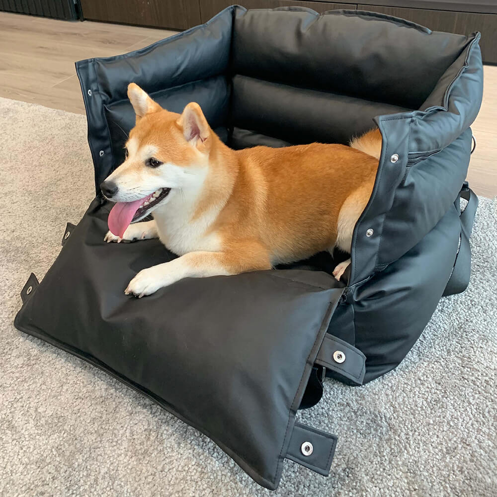 Full Leather Dog Pet Car Seat Bed - Fort - Image 14