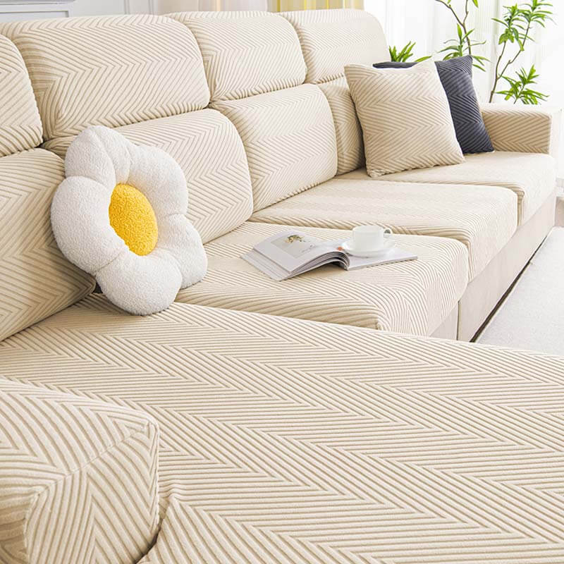 Fully Wrapped Herringbone Couch Cover - Image 4