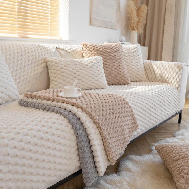 Honeycomb Plush Thickened Non-slip Couch Cover - Image 3