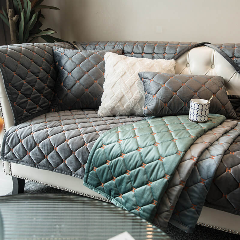 Luxury Quilted Velvet Non-Slip Couch Cover - Image 9