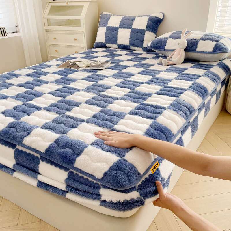 Milk Velvet Checkered Bedding Fitted Sheet Mattress Cover - Image 7