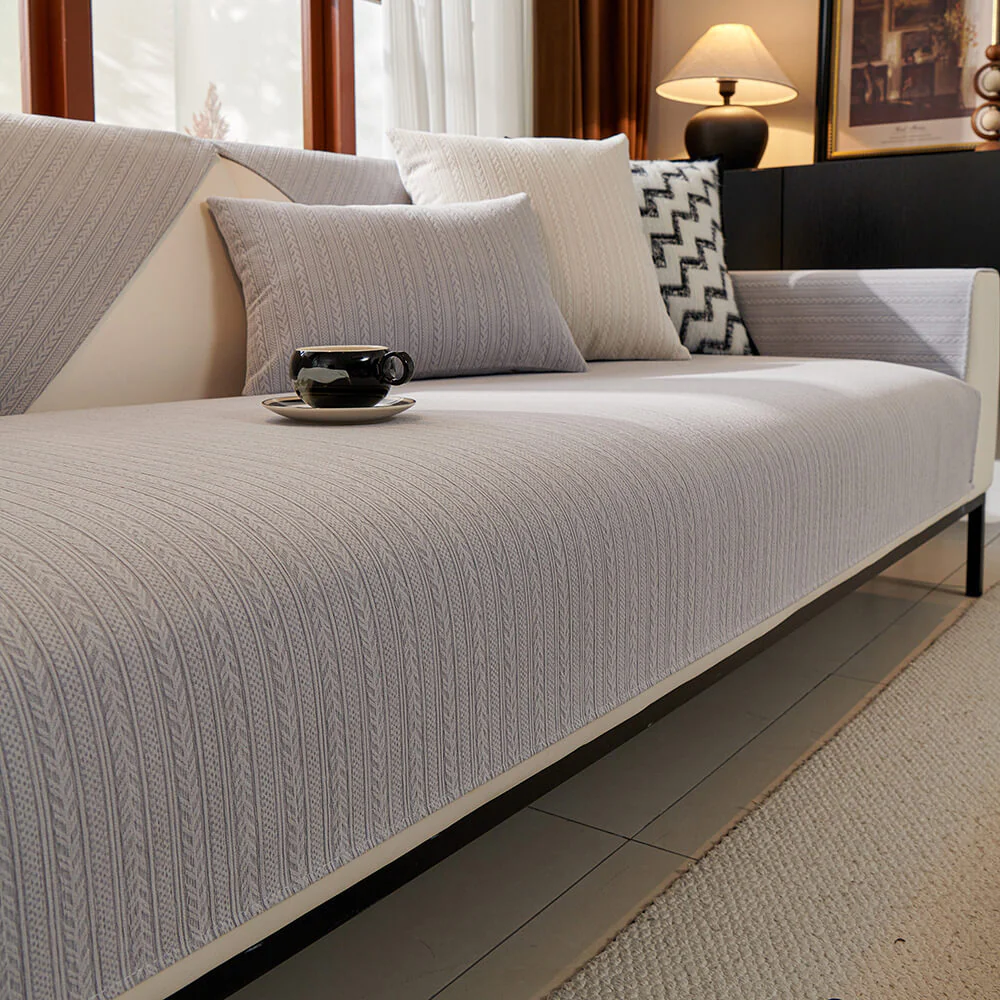 Minimalist Water-resistant Wheat Stripe Design Chenille Couch Cover - Image 10