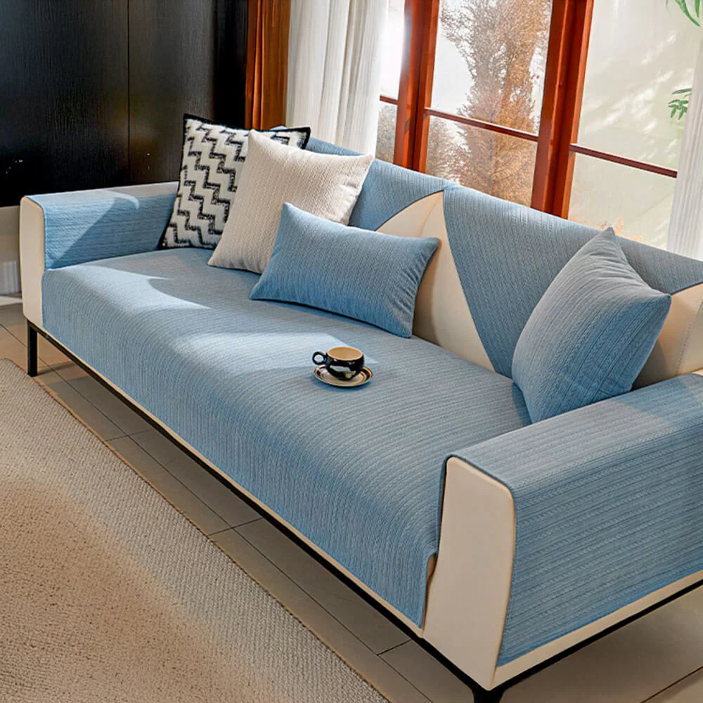 Minimalist Water-resistant Wheat Stripe Design Chenille Couch Cover - Image 11
