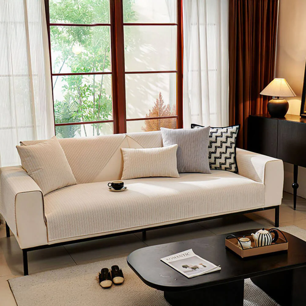 Minimalist Water-resistant Wheat Stripe Design Chenille Couch Cover - Image 12