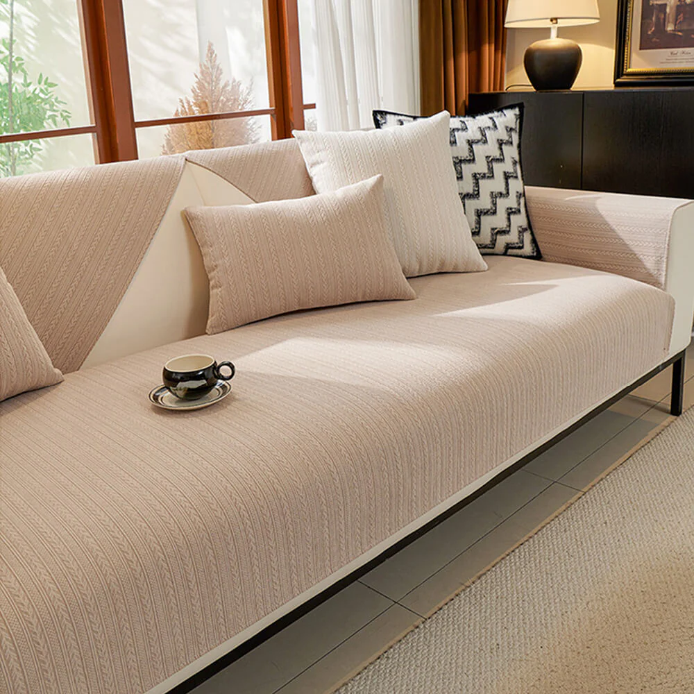 Minimalist Water-resistant Wheat Stripe Design Chenille Couch Cover - Image 13