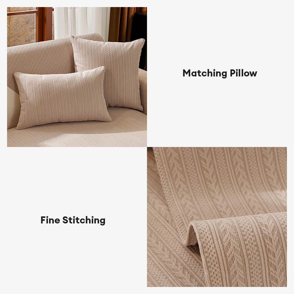 Minimalist Water-resistant Wheat Stripe Design Chenille Couch Cover - Image 5