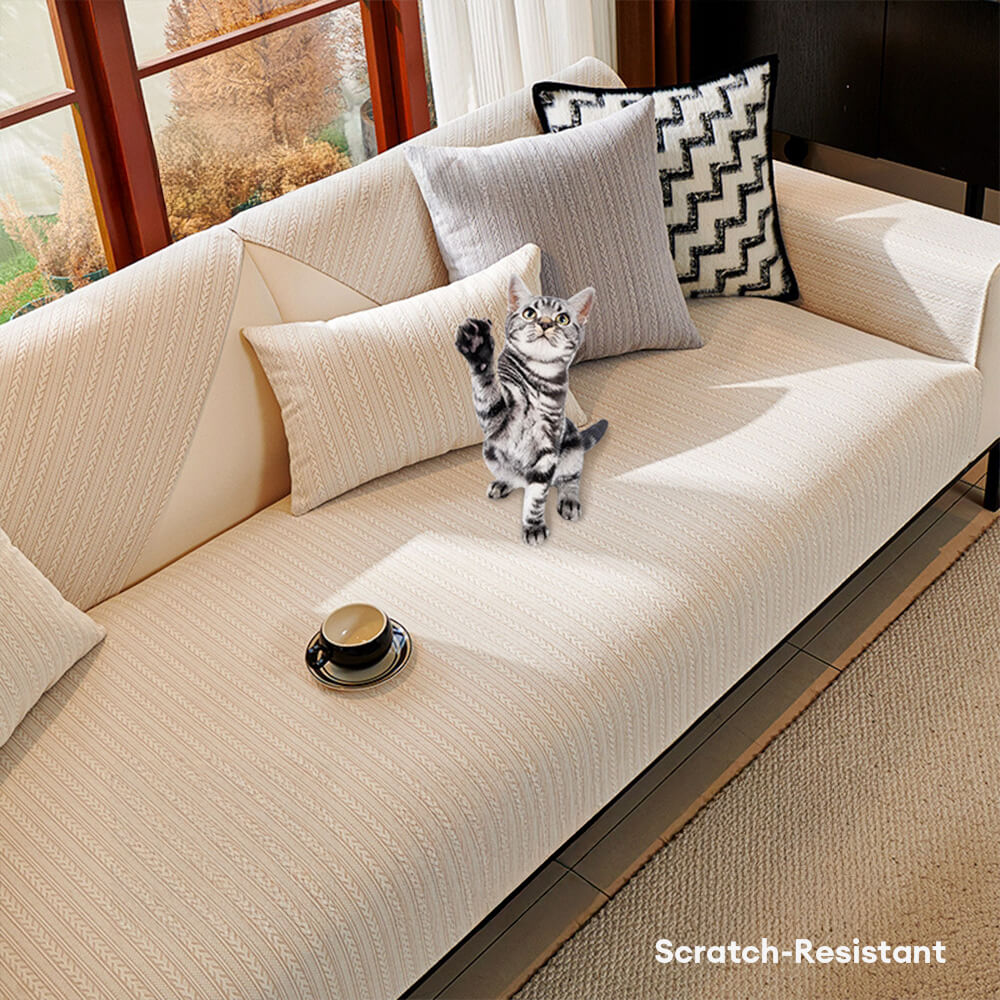 Minimalist Water-resistant Wheat Stripe Design Chenille Couch Cover - Image 8