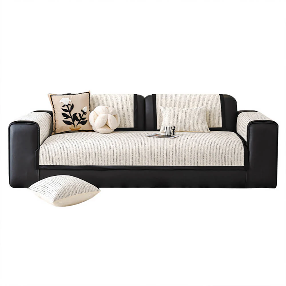 Modern French Striped Chenille Couch Cover - Image 11