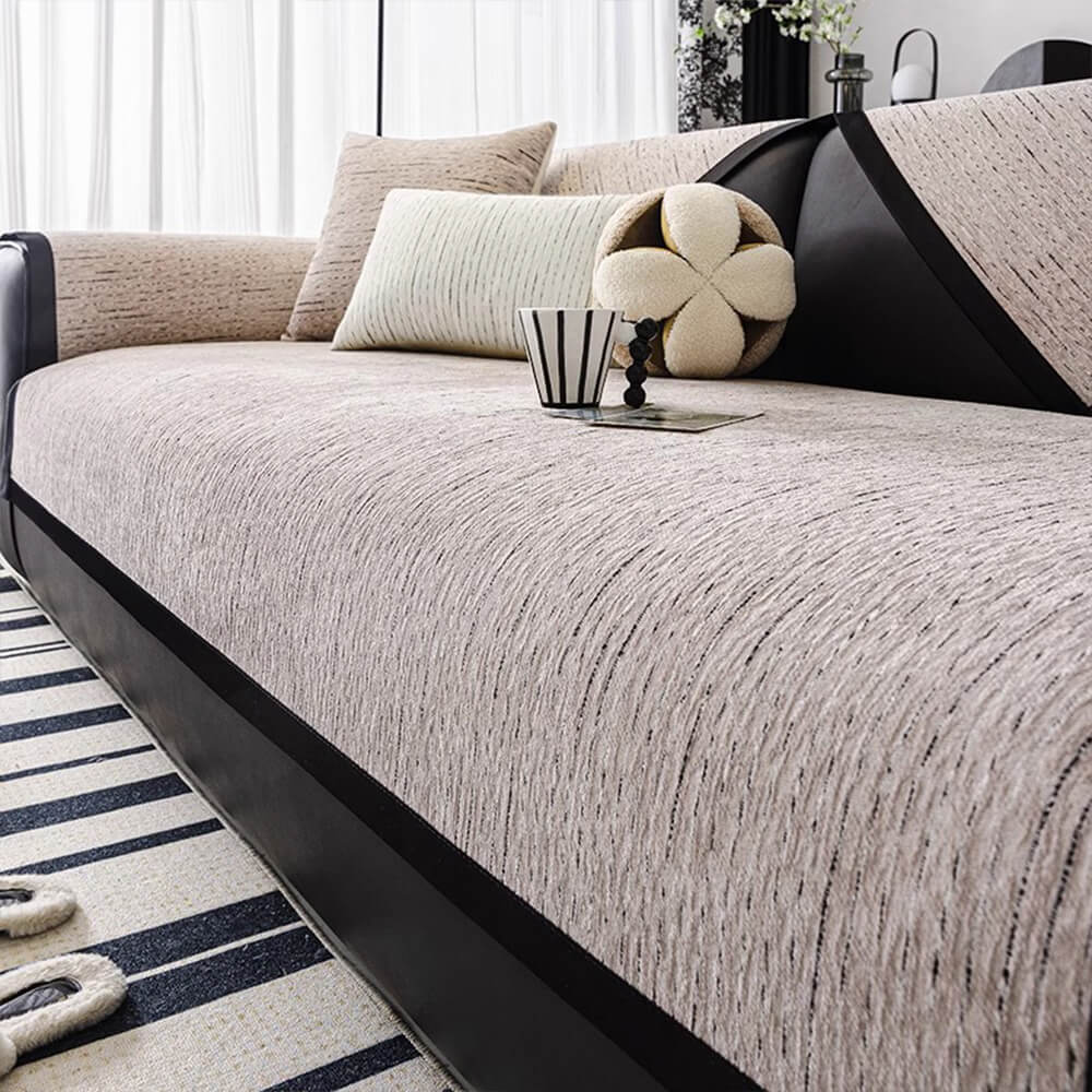 Modern French Striped Chenille Couch Cover - Image 3