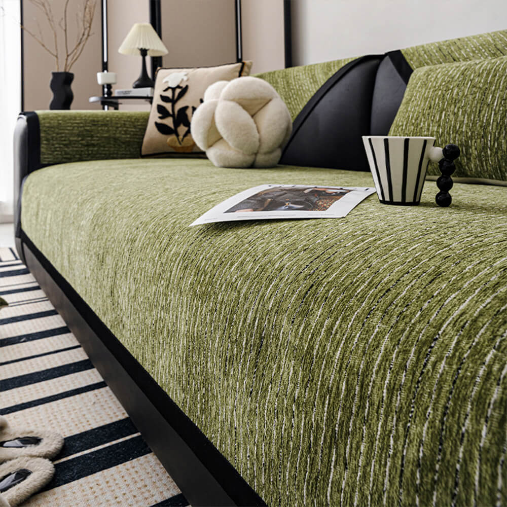 Modern French Striped Chenille Couch Cover - Image 4