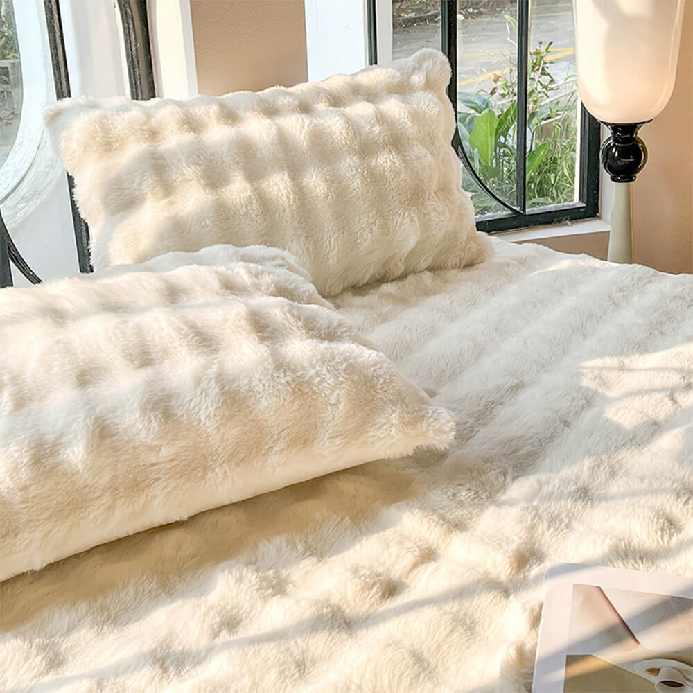 Plush Bubble Skin-Friendly Warm Fitted Sheet Mattress Cover - Image 4