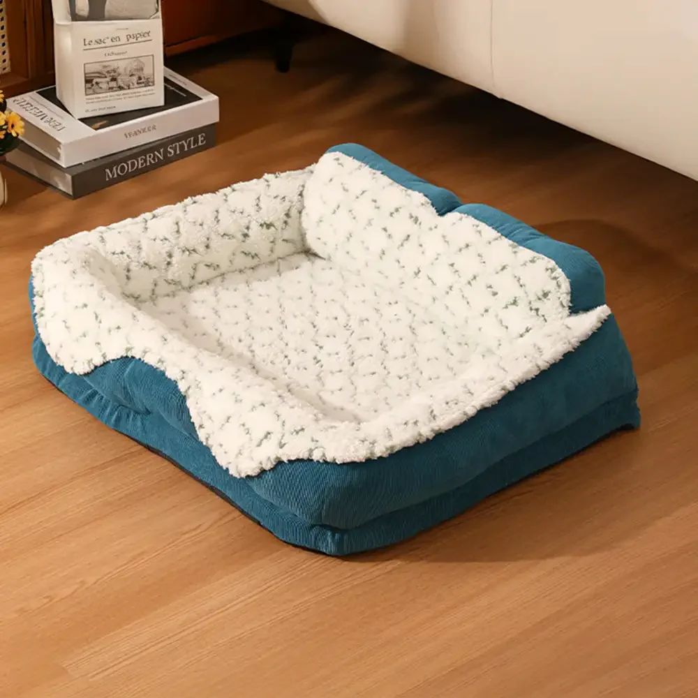 Plush Contrast Jacquard Neck Support Fashion Pet Bed - Image 6