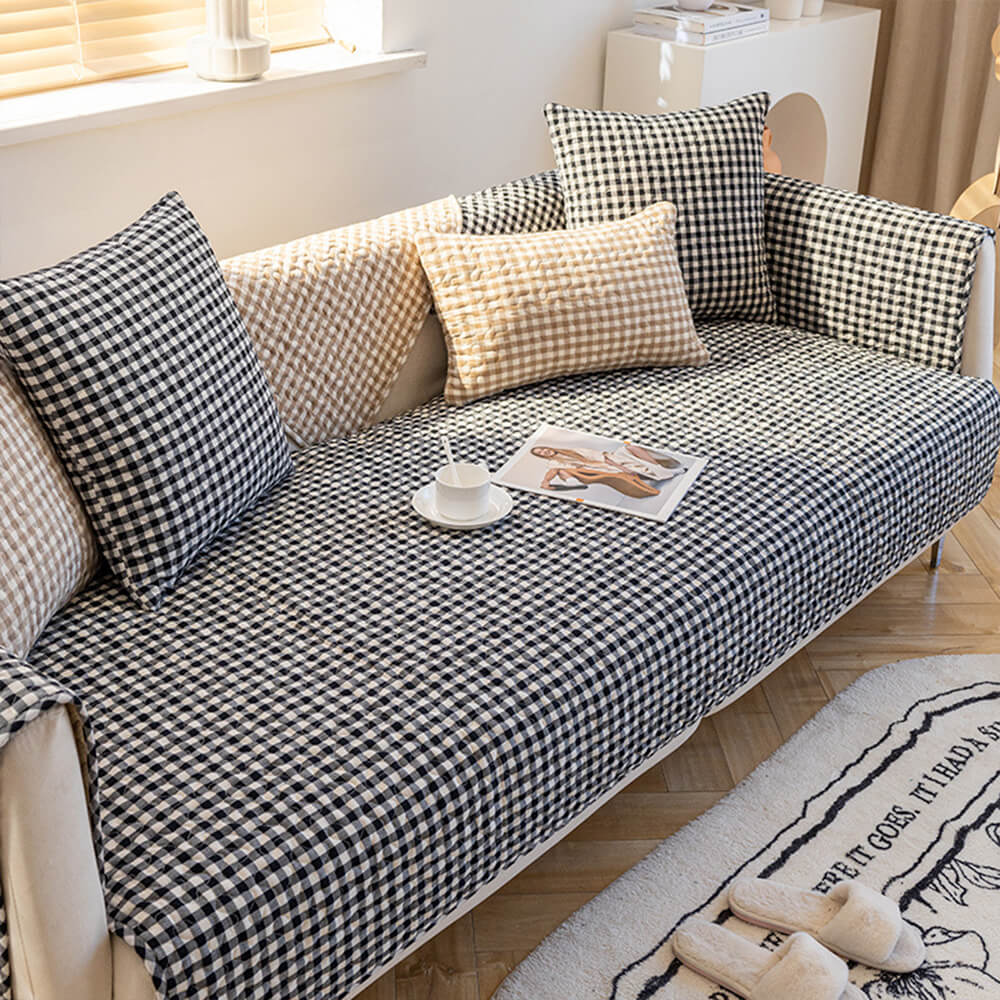 Retro Plaid Washed Cotton Wear-Resistant Non-Pilling Couch Cover - Image 8