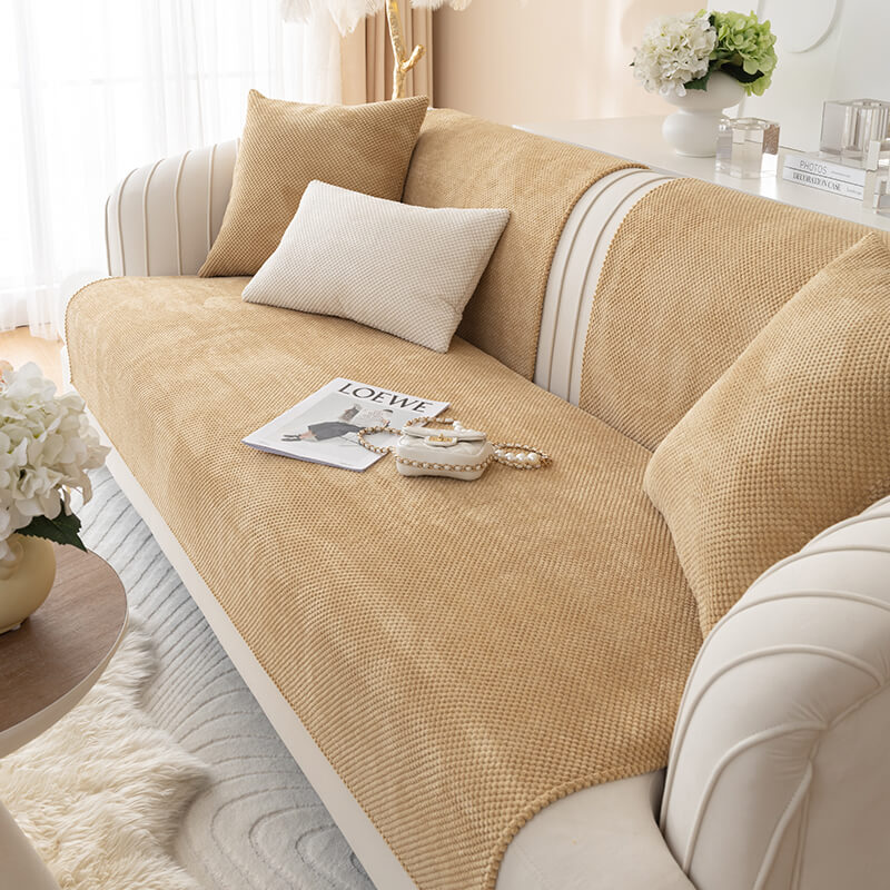 Simple Solid Colour Plush Furniture Protector Couch Cover - Image 3