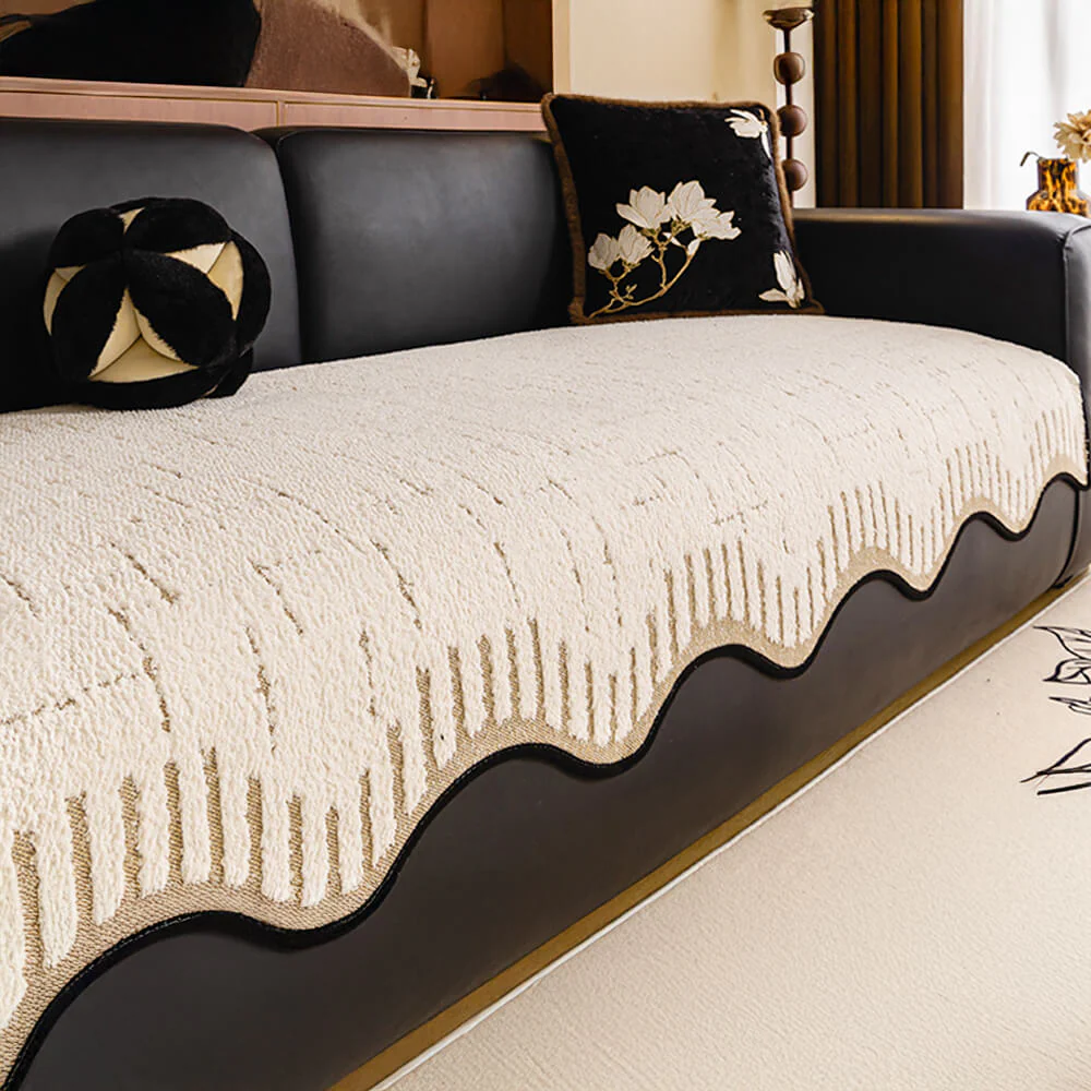 Soft Thickened Plush Couch Cover with Irregular Wave Edges - Image 9