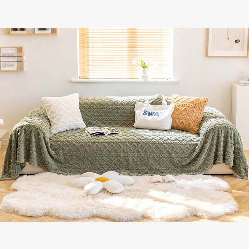 Solid Colour Fleece Furniture Protector Couch Cover - Image 11