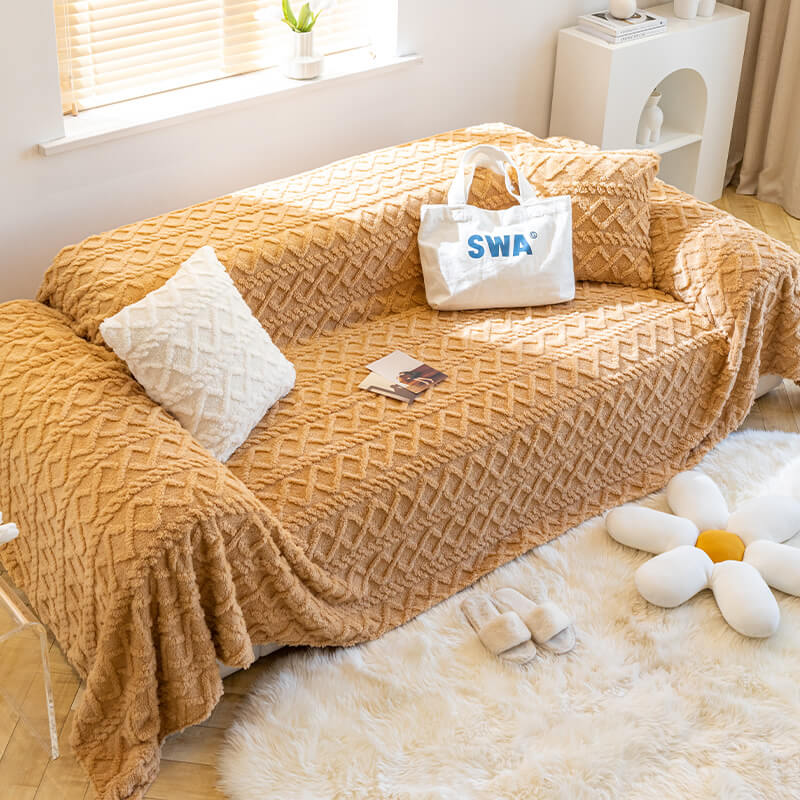 Solid Colour Fleece Furniture Protector Couch Cover - Image 5