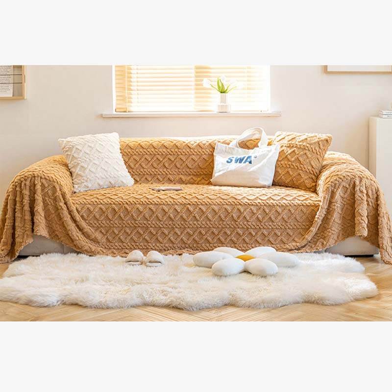 Solid Colour Fleece Furniture Protector Couch Cover - Image 6