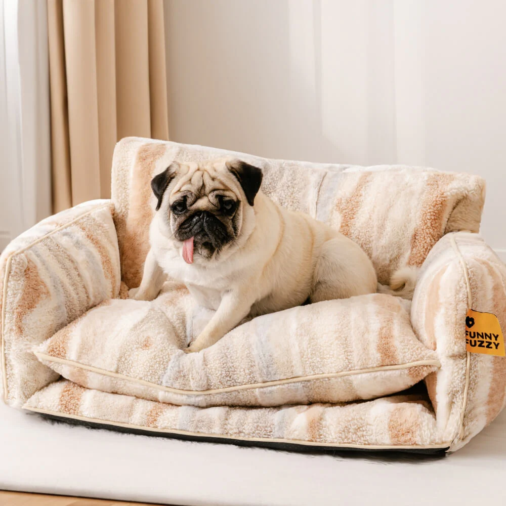Trendy Striped Faux Lambswool Double Layer Dog & Cat Sofa Bed - Image 14