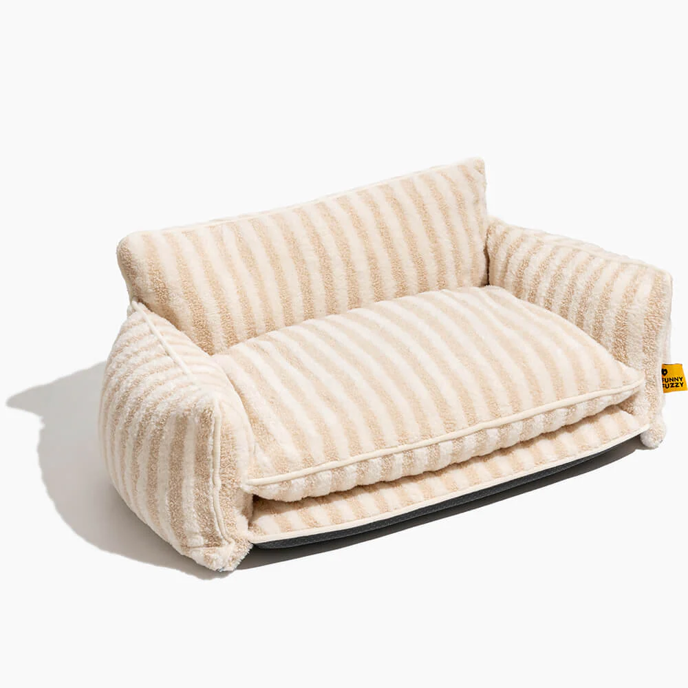 Trendy Striped Faux Lambswool Double Layer Dog & Cat Sofa Bed - Image 17