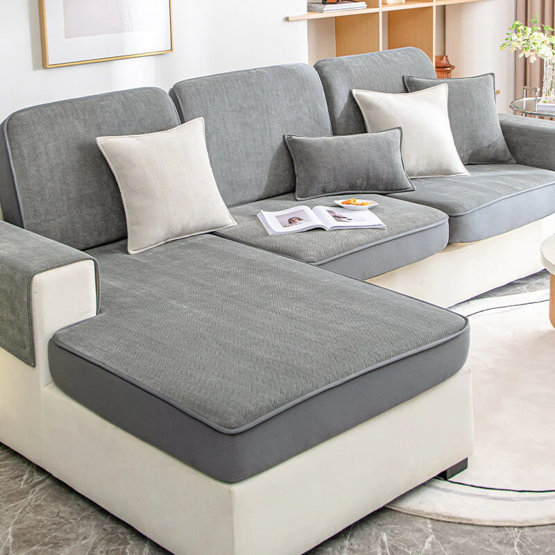 Universal Stretch Chenille Furniture Protection Herringbone Couch Cover - Image 3