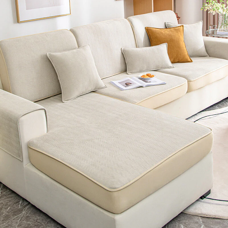 Universal Stretch Chenille Furniture Protection Herringbone Couch Cover - Image 5