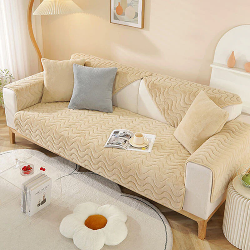 Wave Pattern Soft Plush Non-slip Couch Cover - Image 11