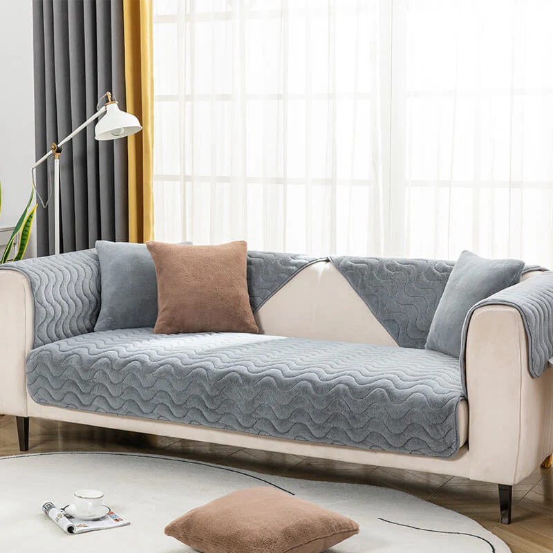 Wave Pattern Soft Plush Non-slip Couch Cover - Image 8