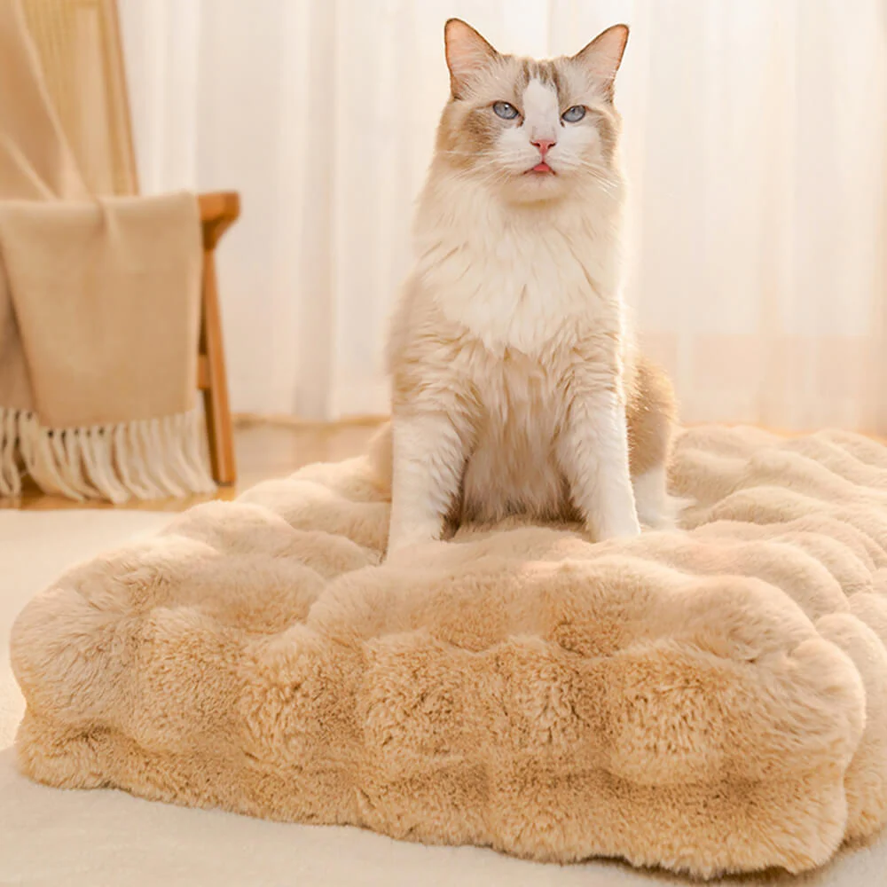 Wave Pattern Ultra Soft Faux Rabbit Fur Dog & Cat Mat With Pet Pillow - Image 4